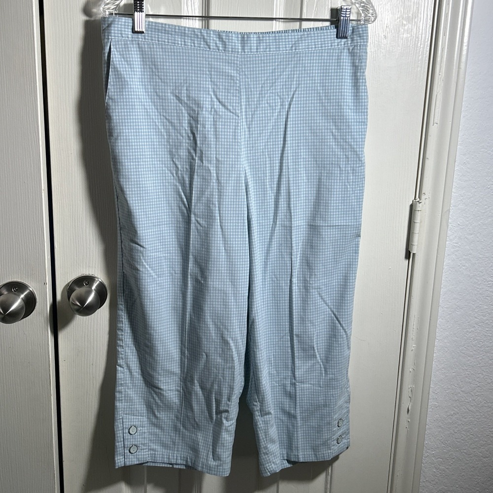Alfred Dunner Blue White Check Pants‎ Pull-On Elastic Waist Women's Size 12
